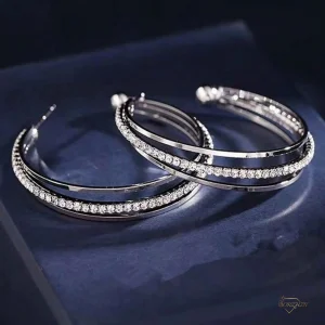 گوشواره استیل زنانه حلقه ای نگین دار