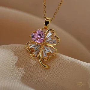 گردنبند استیل زنانه طرح گل چهار پر