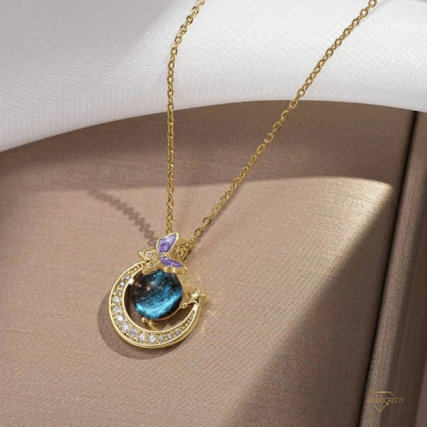 گردنبند استیل زنانه طرح زحل و پروانه - Image 3